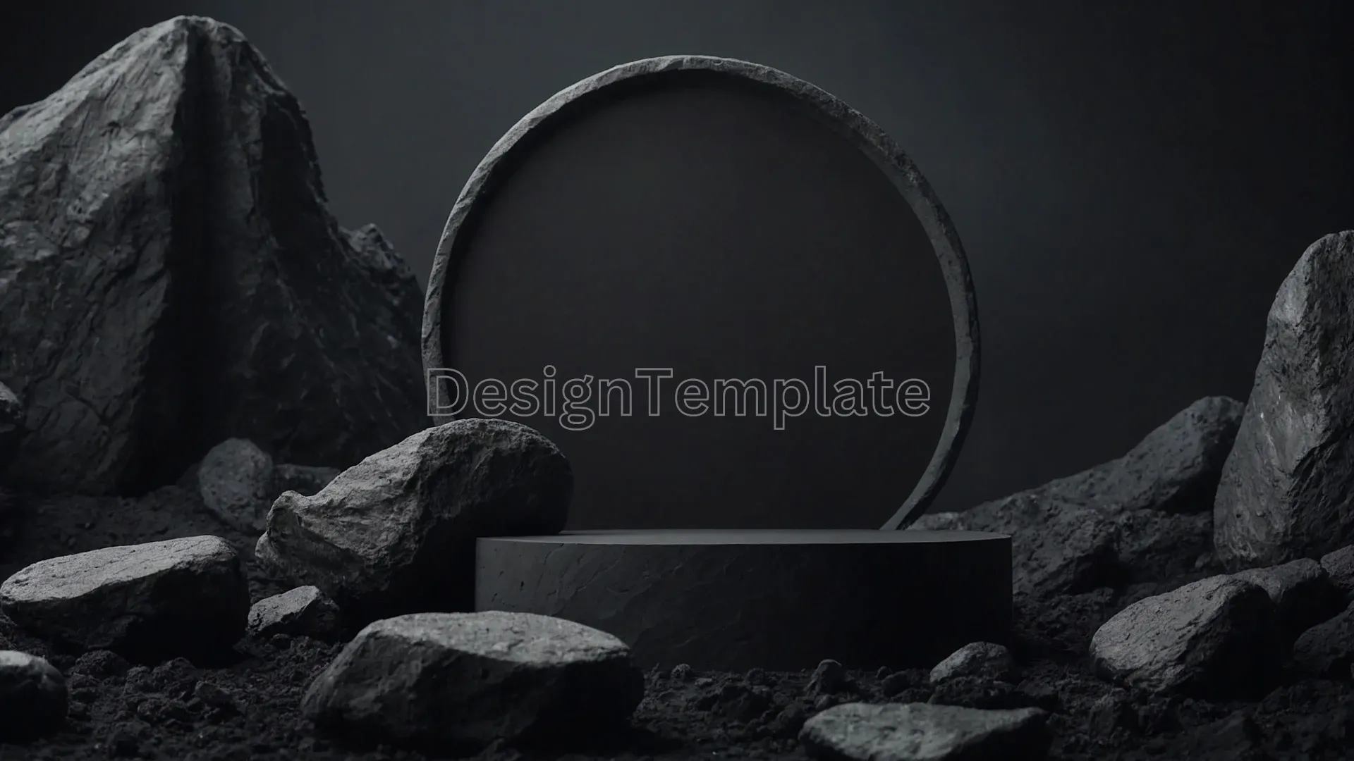 Eye-Catching Background with Stone and Charcoal Rock Shape Circle Podium image